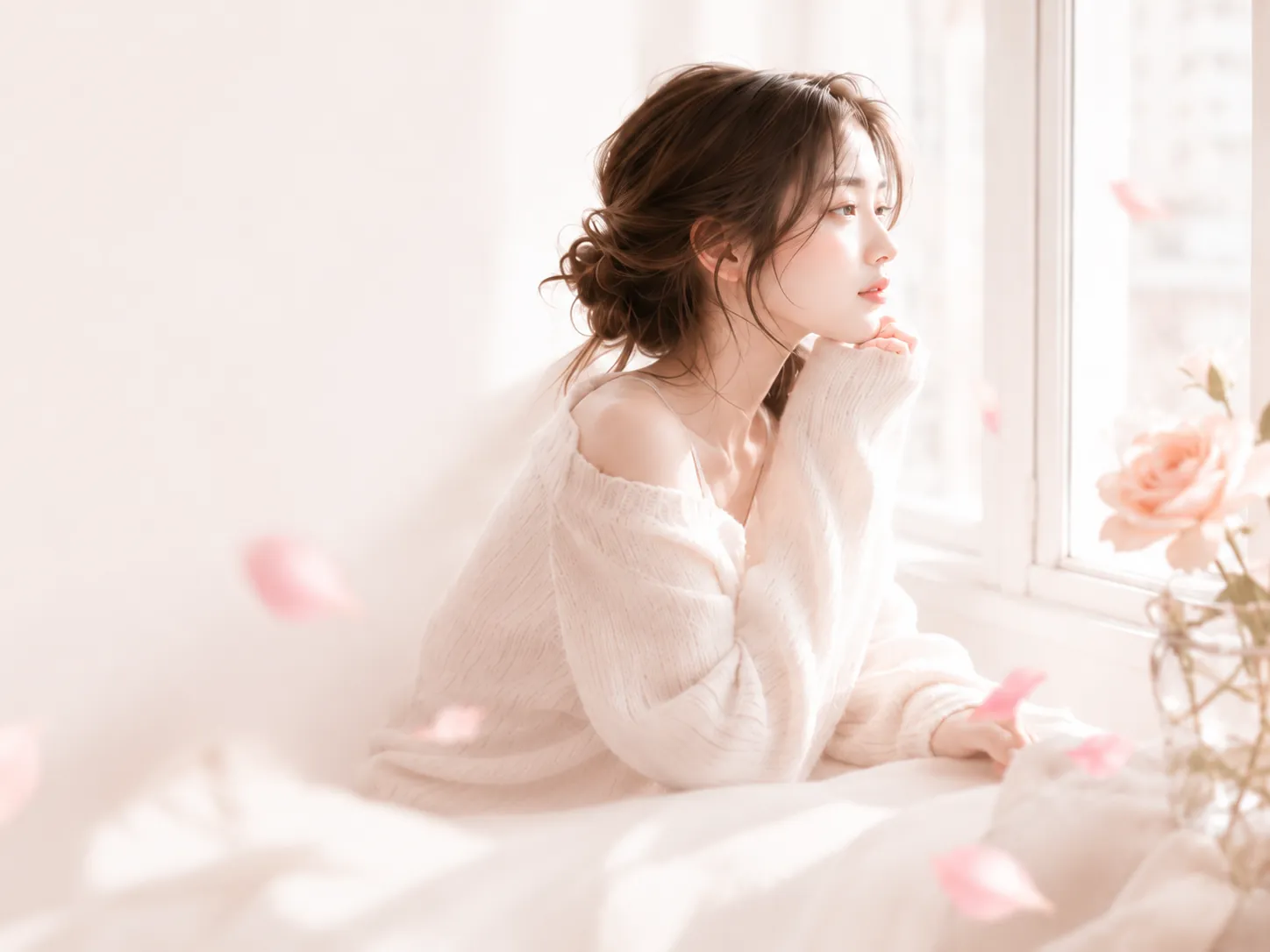 窗邊沉思的女生